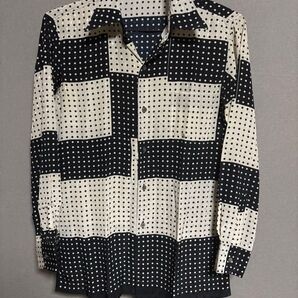 BARONECE メンズ ドット柄 ボタンシャツ 長袖 モノトーン USED品