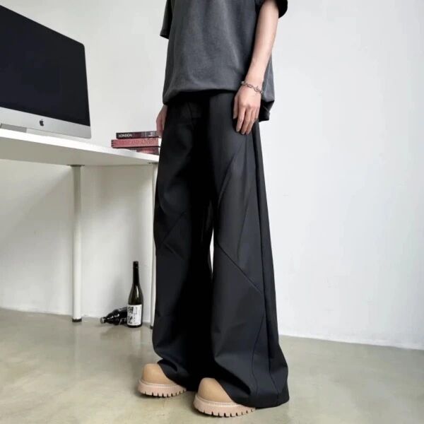 変形ワイドパンツ フレアスラックス ブラック スラックス 黒