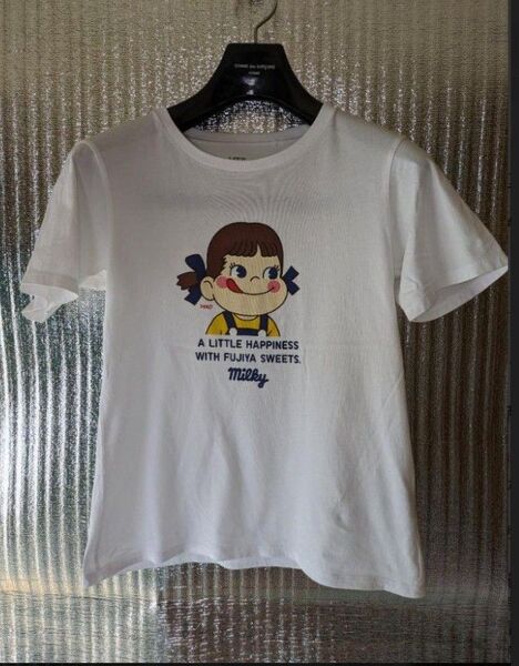 【ユニクロ】 不二家 ミルキー ペコちゃん Tシャツ レディース 白