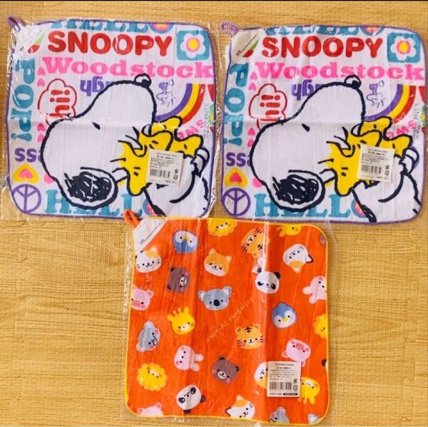 【新品】ループタオル お手拭きタオル 3枚 セット スヌーピー 幼稚園 保育園 SNOOPY ハンドタオル 記名欄有 子供 幼児
