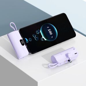 5000mAh モバイルバッテリー 小型 軽量 LED残量表示 コンパクト TYPE-C端子 パープル