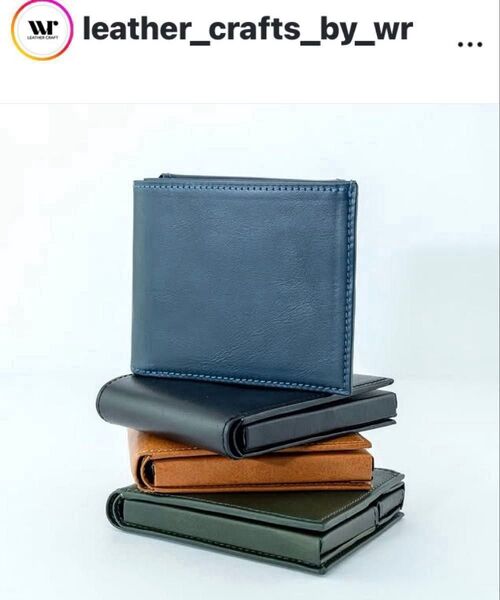 牛革 ボックスタイプ ウォレット キプロスネイビー WR レザークラフト 二つ折り財布 leather_crafts_by wr