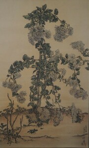 Art hand Auction 时期 花卉画 挂轴 大正时期/d0205, 绘画, 日本画, 花鸟, 野生动物