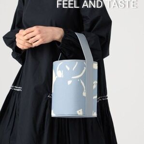 ★未使用★ FEELANDTASTE ブルーホワイト 抽象パターンハンドバッグ