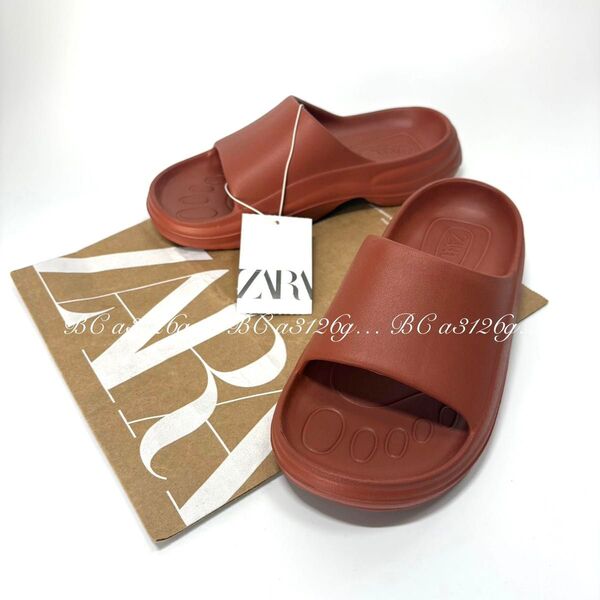 新品 ZARA ラバーサンダル 21.0cm 32 BROWN レディース ザラ スニーカー シューズ 水陸両用 タグ付き