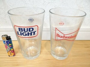 70年代 ビンテージ Budweiser バドワイザー BUD LIGHT グラス コップ 2個セット レトロ 当時物