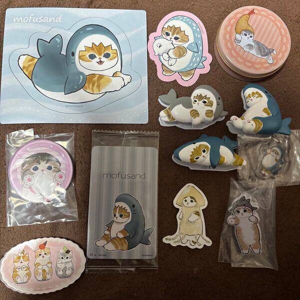 ステッカー アクリルキーホルダー マグネットmofusandモフサンドさめにゃんクリップ缶シールセット