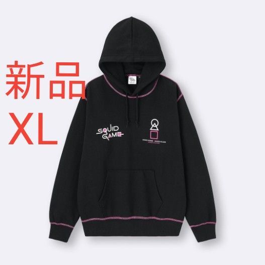 新品未使用 GU スウェットパーカー Netflix シリーズ「イカゲーム」SQUID GAME メンズ レディース 黒 XL