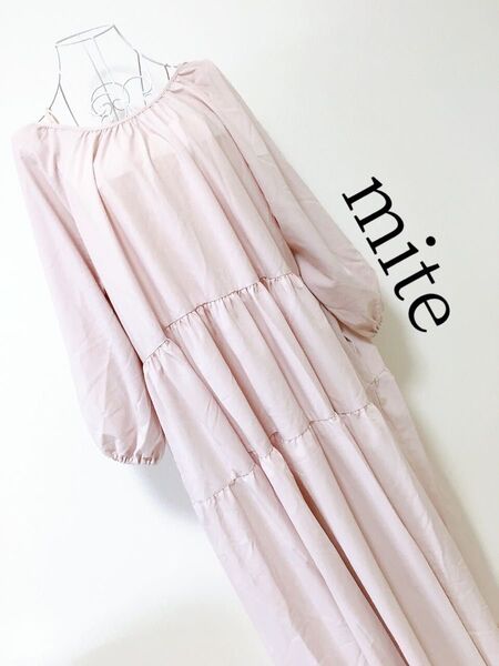 ミテ mite ティアードワンピース ロングスカート フリーサイズ マタニティ服 ピンク パステルカラー