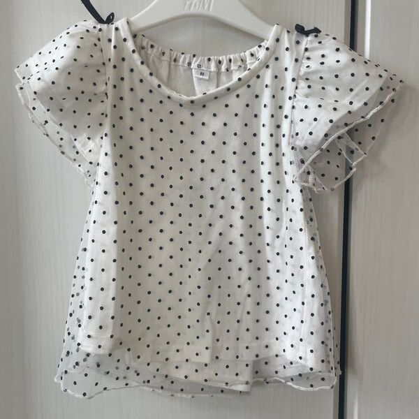 【美品】ドット柄フリル袖トップス 80 ベビー服 チュニック Tシャツ 子供服 トップス Tシャツ 半袖Tシャツ カットソー