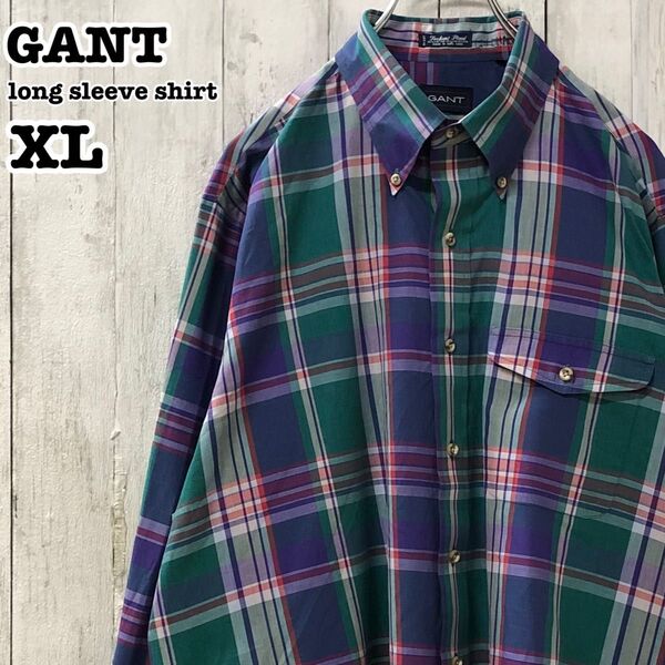 GANT US アメリカ古着 マドラスチェック 長袖 ボタンダウンシャツ XL
