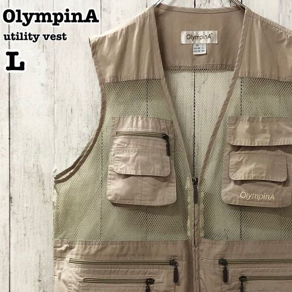 OlympinA US アメリカ古着 ユーティリティベスト フィッシングベスト L