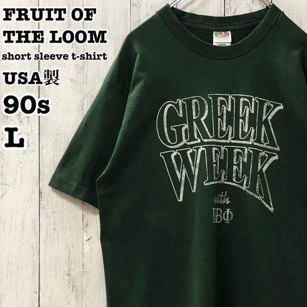 90s フルーツオブザルーム USA製 アメリカ古着 フェード カレッジイベント 両面プリント 半袖Tシャツ L