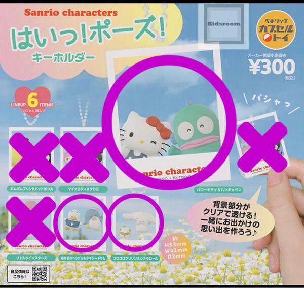 3個セット サンリオキャラクターズ はいっ!ポーズ!キーホルダー カプセルトイ ガチャポン ガシャ ボールチェーン シナモロール