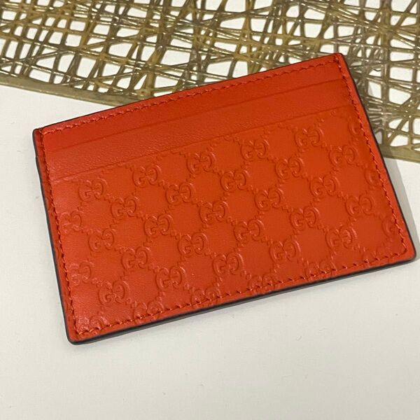 新品 GUCCI ミニGGレザー カードケース 定期入れ オレンジ カードケース