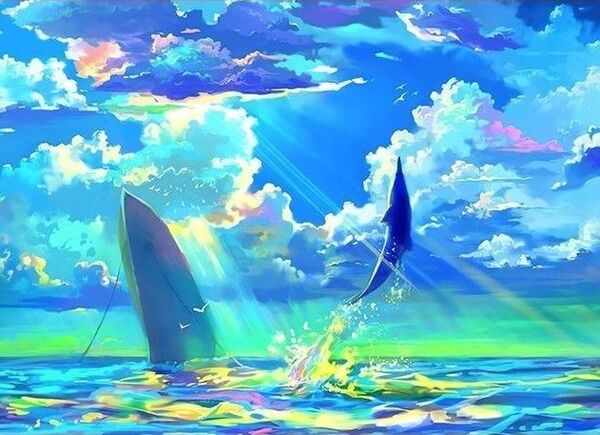 1251 ダイヤモンドアート イルカ 海 ダイヤモンドアートキット ラウンド