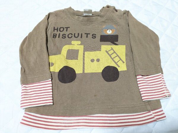 HOT BISCUITS 長袖Tシャツ 80 ブラウン 車 クマ 長袖 ロンT ミキハウス 男の子 子供服 キッズ