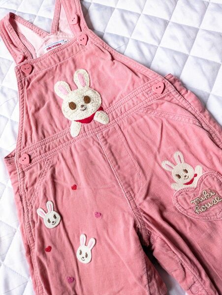 ミキハウス オーバーオール キッズ 子供服 コーデュロイ サロペット うさこ ピンク 厚手生地 90cm