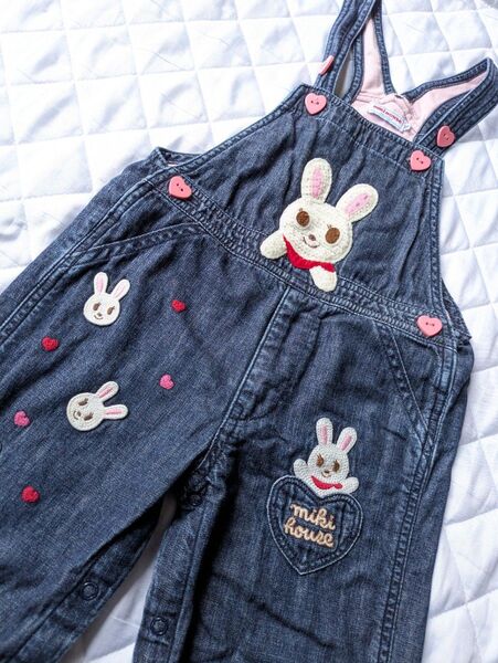 ミキハウス オーバーオール デニム サロペット ベビー服 インディゴ キッズ 子供服 90cm うさこ