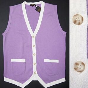 新品 未使用 ケントアヴェニュー Kent Ave. ニット カーディガン メンズベスト L 薄紫 セーター 綿