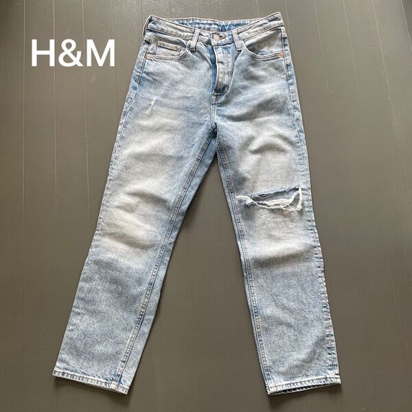 H&M ダメージ加工 ライトブルー デニム ハイライズ EUR 36 UK 8