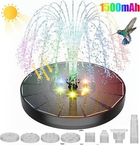 ソーラー噴水ポンプ 省エネ コンパクト ソーラー池ポンプ カラーLEDランプ ノズル付き