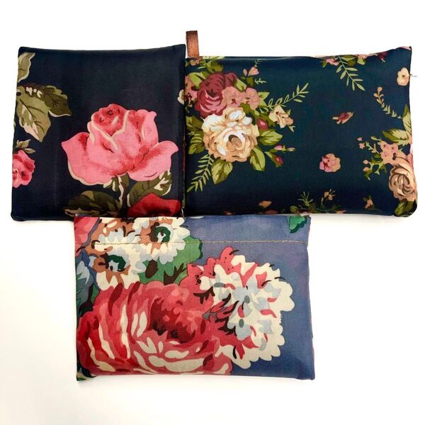 大きめのエコバッグ 折りたたみ 便利 買い物袋 エコバック おしゃれ 綺麗 薔薇柄3袋 男女兼用 プレゼント 紺色