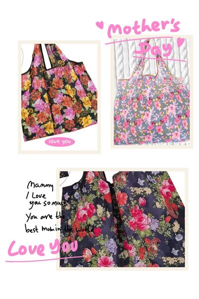 大きめのエコバッグ 折りたたみ 便利 買い物袋エコバック おしゃれ薔薇花柄3個セット プレゼント 大容量 超軽量 収納 レジバッグ