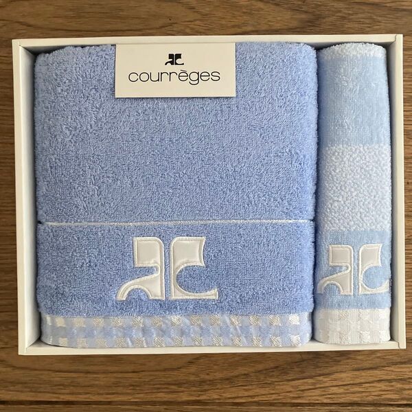 courrges タオル&フェイスタオルセット 水色 新品