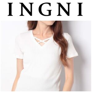 未使用に近い INGNI イング クロス リブ トップス ホワイト Vネック
