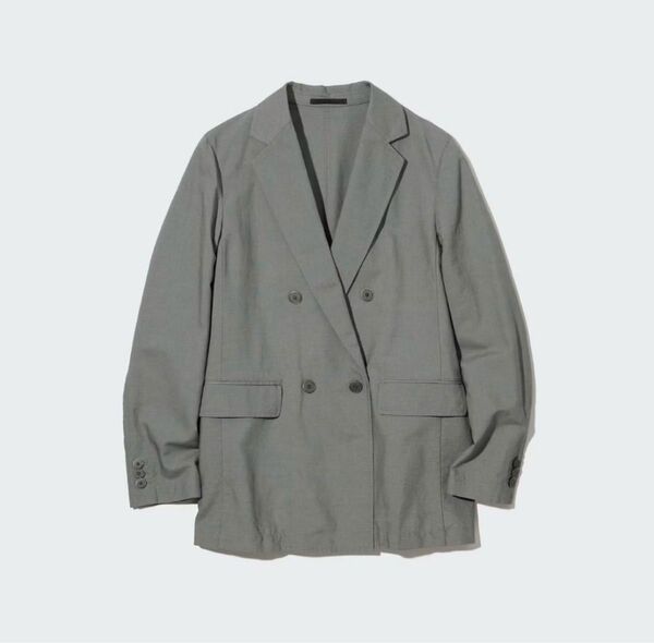 UNIQLO リネンブレンドジャケット オリーブ カーキ 麻 M レディース