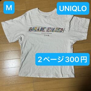 Mサイズ UNIQLO 半袖 Tシャツ 白 英字 花柄