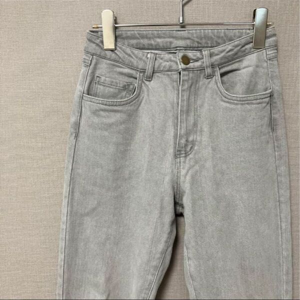 コウベレタス ハイウエストデニムパンツ(XS)グレー無地 小さめテーパード