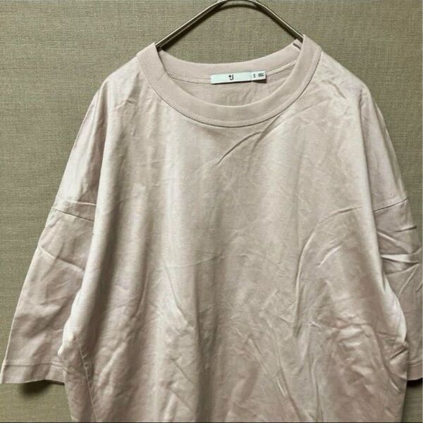 ユニクロ+J クルーネック半袖Tシャツ(S)くすみピンク シンプル無地コットン