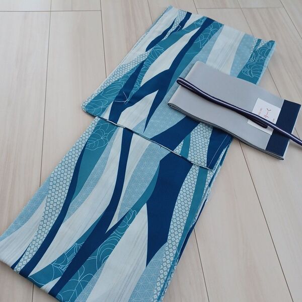 新品 呉服屋 粋モダン!清楚なよろけ縞 大人上品な 夏着物 浴衣3点セット