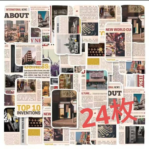 英語 雑誌 切り抜き ステッカー【24枚】英文字 ヴィンテージ レトロ シティー ポスター ビンテージ