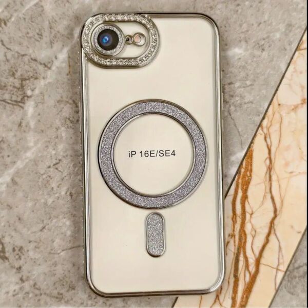 iPhone16eケース キラキラ クリアケース MagSafe マグセーフ ラインストーン グリッター
