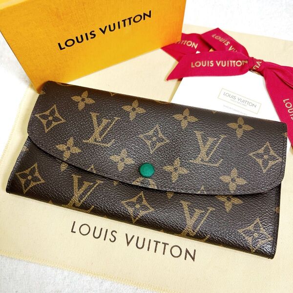 美品 ルイヴィト ポルトフォイユ エミリー グリーン モノグラム 長財布 LOUIS VUITTON