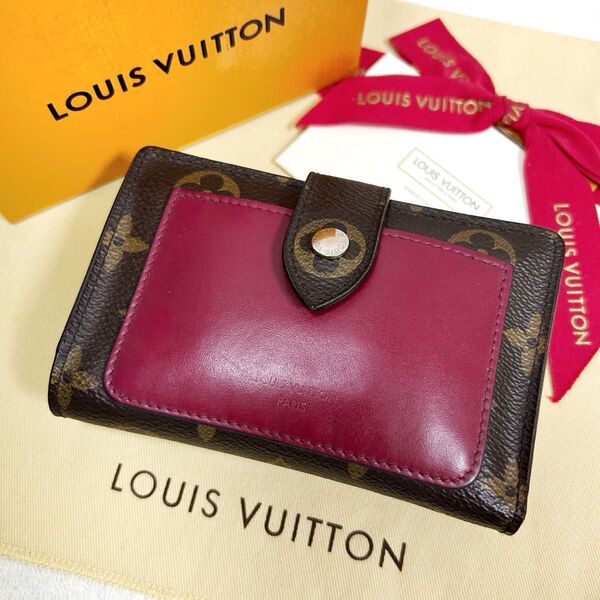 美品 ルイヴィトン ポルトフォイユ ジュリエット 折り財布 フーシャ モノグラム LOUIS VUITTON 二つ折り財布
