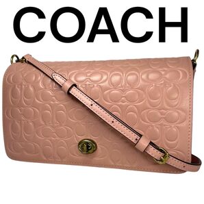 COACH コーチ ショルダーバッグ ディンキー 30426 シグネチャー レザー エンボス フラップ フラワープリント ガマ口