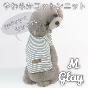 グレー M 犬 猫 ボーダー服 伸びる ドッグウェア ペット用品 薄手 春夏