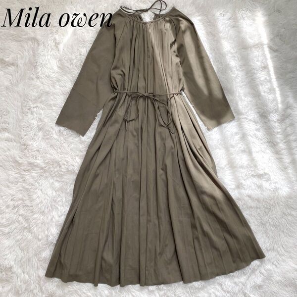 Mila owen 3way 7分袖 プリーツロングワンピース グレー