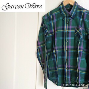 【GARSON WAVE】◎極美品◎ボタンダウンチェックコットンシャツ