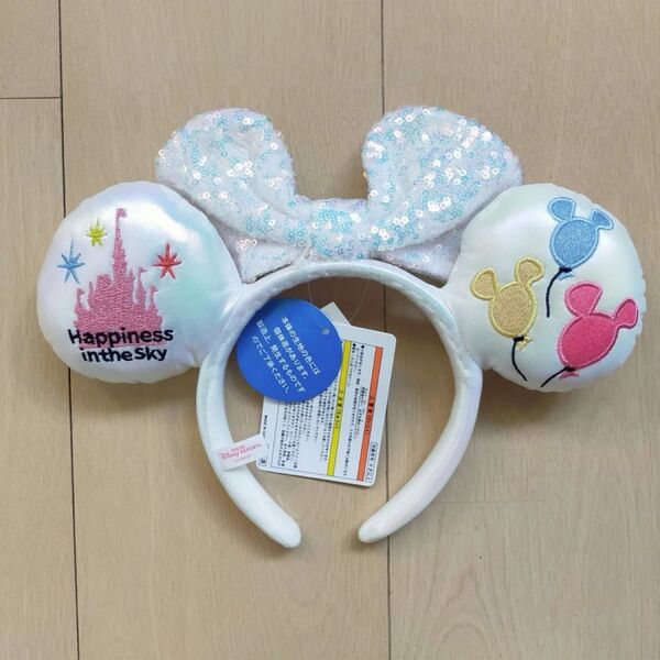 ディズニー カチューシャ スパンコール ミニー バルーン リボン ホワイト