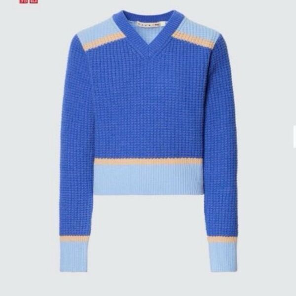 Lサイズ Vネックセーター★UNIQLO MARNI ユニクロ マルニ ブルー 青 コラボ