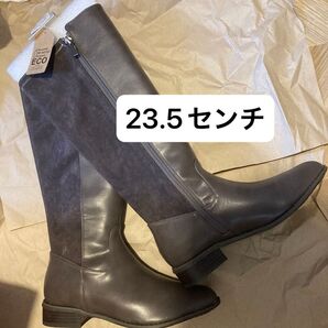 未使用 ロングブーツ レザーブーツ レザー ロング 23.5センチ チャコール タグ付き ブーツ