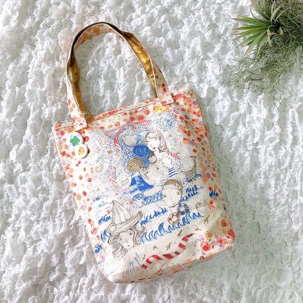 【美品】tsumori chisato トートバッグ 絵画風 春カラー A4