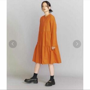 美品 ユナイテッドアローズ ティアード ワンピース オレンジ 春 長袖 綿 チュニック ゆったり 派手 コットン 綿 目立つ
