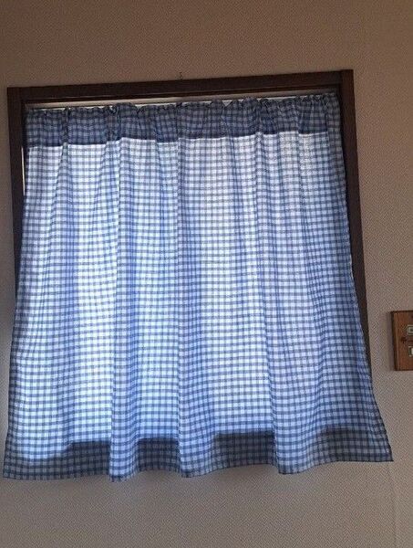《 送料込み 》カフェカーテン*ハンドメイド*ブルー&サックス*先染め播州織*ソフトジャガード*花びら*春夏仕様*模様がえ