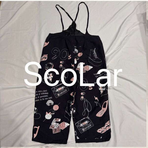 ScoLar スカラー サロペットパンツ 総柄 オーバーオール サルエルパンツ
